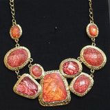 MCYS Ornate Stone Pendant Fashion Necklace Gold / Red / Orange 17" + 3"