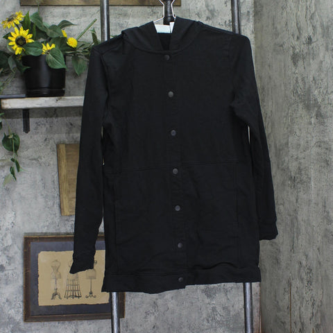Denim & Co. Regular Brushed Back French Terry Button Up Tunic Jacket Black XS