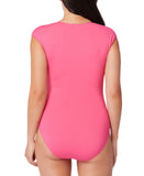 Bleu Rod Beattie Womens Cap Sleeve One-Piece Ring Swimsuit Rose Red Pink 8