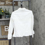 DG2 by Diane Gilman Womens Ruffle Hem Button Up Jean Trucker Jacket White M