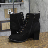 Journee Collection Lace-Up Zip Block Heel Faux Suede Bootie Boots Black 8.5M