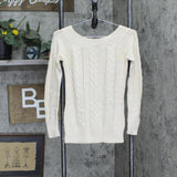 Guess Womens Cable Knit Off the Shoulder Scoop Neck Sweater Cream Off White S