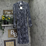 Calvin Klein Womens Satin Button Up Belted Dress 44C060G Inkwell Blue Multi XL
