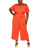 City Chic Trendy Plus Size Cold Shoulder Jumpsuit Tigerlily Red Orange 14W