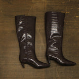 INC International Concepts Knee-High Boots with Kitten Heel Brown Croc 8.5M