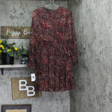 Taylor Petite Sheer Long-Sleeve Chiffon Smocked Waist Dress Red Crimson Multi 8P