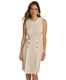 Donna Karan Womens Tweed Sheath Dress Button Accent KA4T24W8 Cream / Gold 2