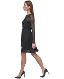 DKNY Womens Chiffon Pleated Tie Waist Illusion Mesh Dress DD4KI694 Black 12