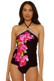 Trina Turk Bougainvillea Reversible Halter Neck Tankini Top Black Multi 12
