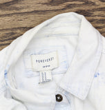Forever 21 Womens Denim Cotton Long Sleeve Button Up Shirt Washed Blue White M