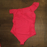 Motherhood Maternity Ruffle One Shoulder Maternity One Piece Swimsuit Pink L