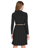 Tommy Hilfiger Womens Pleated Belted Knit Fit Flare Dress A4JJ1AST Black 2