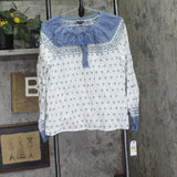 Nautica Womens Woven Wood Block Split-Neck Top 25W500 Bright White / Blue M