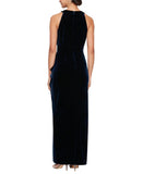 SLNY Womens Long Velvet Cocktail Halter Dress 9190160 Imperial Blue 18