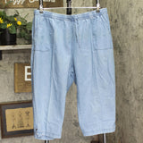 Cathy Daniels Lattice Hem Capris with Elastic Drawstring Waist Denim Blue 1X