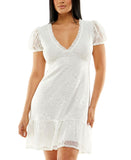 Speechless Ivory Lace Ruffled Lined Pullover Pouf Sleeve V Neck Dress