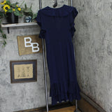 Ny Collection Womens Petite Flutter Sleeve Ruffle Midi Dress Navy Blue PM