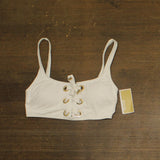 Michael Michael Kors Lace Up Grommet Bikini Swim Top MM3Q457 White M