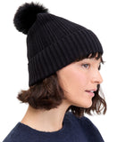 On 34th Womens Rib-Knit Beanie Pom Pom Cuffed MO1542501 Black