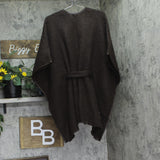Inc International Concepts Cozy Belted Ruana Topper with Piped Trim Dark Brown