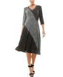 Ny Collection Womens Two Tone Ribbed A-line Dress MHAD0445 Dark / Light Gray M