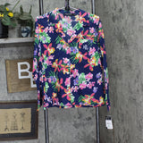 Lauren Ralph Lauren Sleeve Notch Collar Pajama Shirt Top Multi Floral Blue L