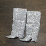 A New Day Womens Abba Sequin Foldover Tall Boots 91636693 Silver Gray 7.5M