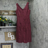 Msk Womens Petite V-Neck Fit Flare Faux Suede Dress 91699953V Merlot Purple 8P