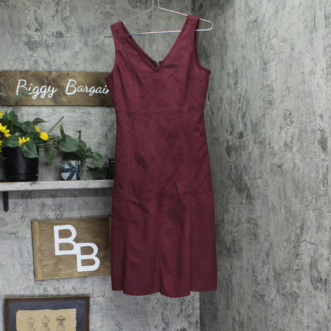 Msk Womens Petite V-Neck Fit Flare Faux Suede Dress 91699953V Merlot Purple 8P