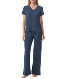 Tommy Hilfiger Womens Short Sleeve Ribbed Pajama Pants Sky Capital Blue M