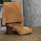 Michael Michael Kors Leigh Ruched High Block Heel Suede Boots Luggage Brown 11M