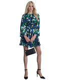 DKNY Womens Pleated A-Line Dress Printed DD4JYD78 Black / Blue 4