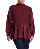 ELOQUII Womens Plus Size Twofer Sweater with Chiffon Maroon Banner Red 22W / 24W