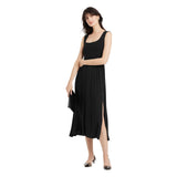 A New Day Knit Ballet Sleeveless Pleated Side Slit Midi Shift Dress Black S