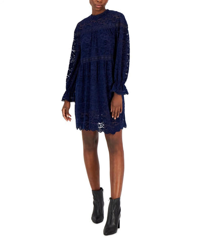 Tahari Asl Womens Lace Mock-Neck Shift Dress 2AM194-T2 Navy Blue 6
