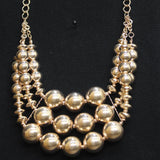 Lane Bryant Chunky Bib Faux Pearl Bead Layered Necklace Gold Yellow 17" + 3"