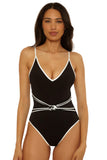 Trina Turk Womens Triumph Micro Braided One-Piece Swimsuit Black / White 6