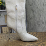 Michael Michael Kors Rue Stiletto Boots Rhinestone Evening Silver Gray 11M