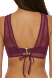 Becca Muse Layered Bralette Bikini Top with Mesh Overlay Aubergine Purple M