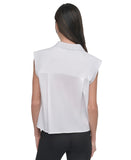 DKNY Womens Cotton Sleeveless Ladder-Trim Blouse P5DM0B45 White L
