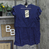 Eyeshadow Juniors Flutter-Sleeve High-Low Blouse Top Navy Blue M