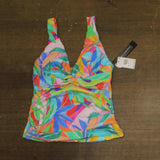 La Blanca Twist Front V-Neck Tankini Swim Top LB5ST68 Tropi-flage Blue Multi 10