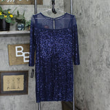 R&M Richards Women's Sequin Long Sleeve Knee-Length Evening Dress Navy Blue 6P