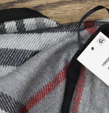 V. Fraas Womens Solid Border Plaid Rounded Edge Wrap Ruana Shawl Gray Multi