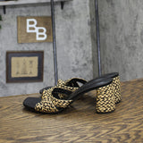 Universal Thread Womens Aaliyah Raffia Strappy Knot Sandal Heels Black 8.5M