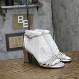 Naturalizer Faux Leather Strappy Block Heel Sandals Satin Silver Gray 6M