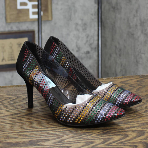 INC Womens Zitah Slip On Dressy Pumps Shoes Multi Vinyl Black 6.5M