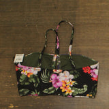 Bar III Womens Floral-Print Bandeau Halter Cropkini Bikini Top Black Multi L