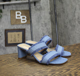 Schutz Womens Amely Mid Block Sandals Azul / Summer Blue Jeans 9.5B