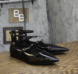 INC International Concepts Womens Valan Triple-Strapped Flats Black Patent 9.5M